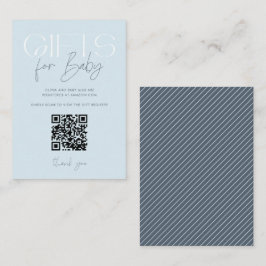 Moderne Elegant Blue Gifts Baby shower QR-code Informatiekaartje