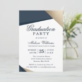 Moderne Elegant Blue Gold Graduation Party Kaart (Staand voorkant)