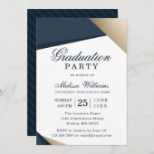 Moderne Elegant Blue Gold Graduation Party Kaart (Voorkant / Achterkant)