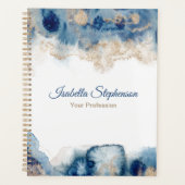 Moderne Elegant Blue Gold Liquid Waterverf Ink Planner (Voorkant)