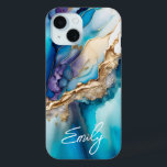 Moderne Elegant Blue Gold Marble Persoonlijke naam iPhone 15 Case<br><div class="desc">Modern Elegant Blauw Goud Marmer Gepersonaliseerde Naam iPhone 15 Hoesjes beschikt over uw gepersonaliseerde naam in een elegante kalligrafie script typografie op een moderne blauw en goud marmeren achtergrond. Perfecte gift voor haar voor verjaardag,  moeder voor Moederdag,  zus of bestie voor Kerstmis en feestdagen. Ontworpen door ©Evco Studio www.zazzle.com/store/evcostudio</div>