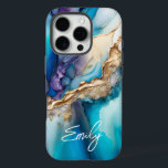 Moderne Elegant Blue Gold Marble Persoonlijke naam iPhone 16 Pro Hoesje<br><div class="desc">Modern Elegant Blue Gold Marble Personalized Name iPhone 16 Pro Hoesjes bevat uw persoonlijke naam in een elegante kalligrafiescript typografie op een achtergrond van blauw en goudmarmer. Perfect cadeau voor haar verjaardag,  moeder voor Moederdag,  zus of bestie voor kerst en feestdagen. Ontworpen door ©Evco Studio www.zazzle.com/store/evcostudio</div>