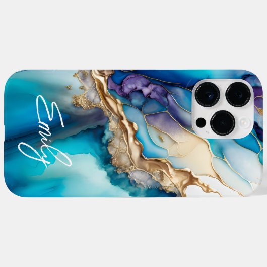 Moderne Elegant Blue Gold Marble Persoonlijke naam Case-Mate iPhone Case (Achterkant (horizontaal))