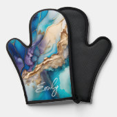 Moderne Elegant Blue Gold Marble Persoonlijke naam Ovenwant (Voorkant / Achterkant)