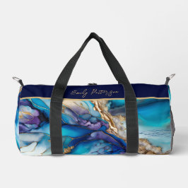 Moderne Elegant Blue Gold Marble Persoonlijke naam Plunjezak