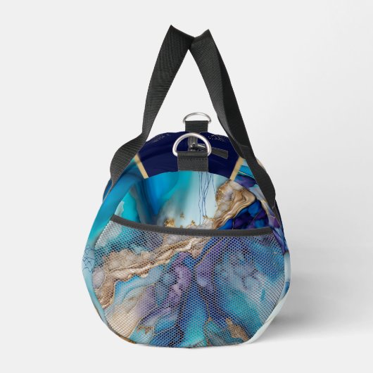 Moderne Elegant Blue Gold Marble Persoonlijke naam Plunjezak (Rechts)