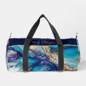 Moderne Elegant Blue Gold Marble Persoonlijke naam Plunjezak (Achterkant)