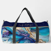 Moderne Elegant Blue Gold Marble Persoonlijke naam Plunjezak (Voorkant)