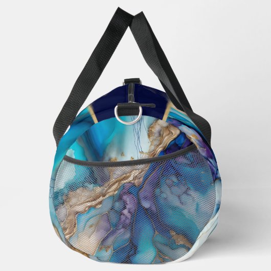 Moderne Elegant Blue Gold Marble Persoonlijke naam Plunjezak (Rechts)