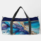 Moderne Elegant Blue Gold Marble Persoonlijke naam Plunjezak (Achterkant)