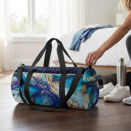 Moderne Elegant Blue Gold Marble Persoonlijke naam Plunjezak