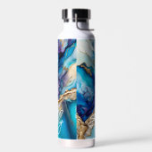 Moderne Elegant Blue Gold Marble Persoonlijke naam Waterfles (Links)