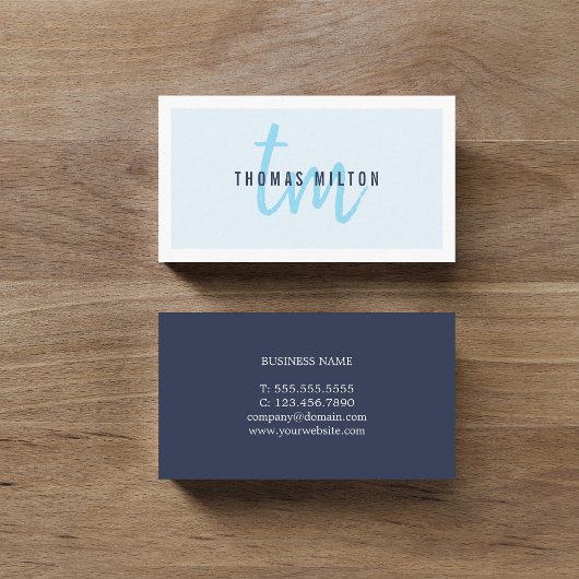 Moderne Elegant Blue White Monogram Consultant Visitekaartje