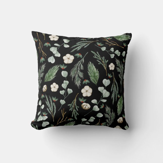 Moderne Elegant botanische eucalyptus Black Kussen (Voorkant)