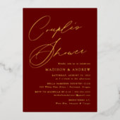 Moderne Elegant Burgundy en Gold Couple's Shower Folie Uitnodiging (Voorkant)
