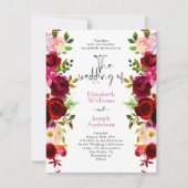 Moderne Elegant Burgundy Floral Rozen Roze bruilof Kaart (Voorkant)