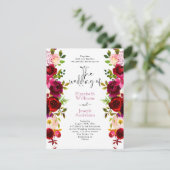 Moderne Elegant Burgundy Floral Rozen Roze bruilof Kaart (Staand voorkant)