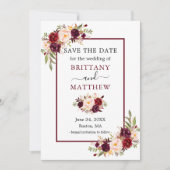 Moderne Elegant Burgundy Lijst Floral Foto Save The Date (Voorkant)