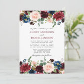 Moderne Elegant Burgundy Waterverf Floral Wedding Kaart (Staand voorkant)