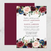 Moderne Elegant Burgundy Waterverf Floral Wedding Kaart (Voorkant / Achterkant)