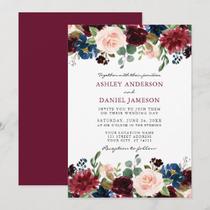 Moderne Elegant Burgundy Waterverf Floral Wedding Kaart