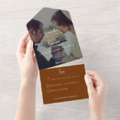 Moderne Elegant Burnt Oranje Rust Photo No Dinner All In One Uitnodiging (Afscheurbaar)