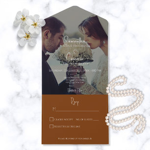 Moderne Elegant Burnt Oranje Rust Photo No Dinner All In One Uitnodiging