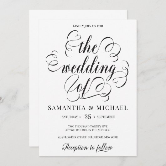 Moderne elegant calligrafie scriptlettertype bruil kaart (Voorkant / Achterkant)