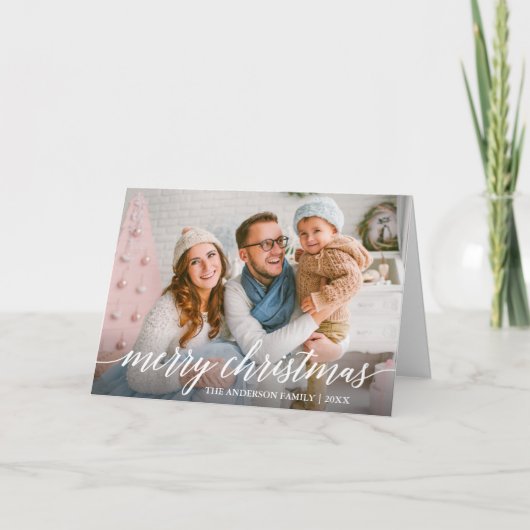 Moderne Elegant Calligraphy Script Family Fold Feestdagen Kaart (Voorkant)