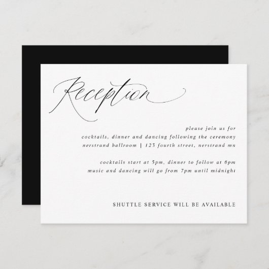 Moderne Elegant Calligraphy Wedding Reception Kaar Informatiekaartje (Voorkant / Achterkant)