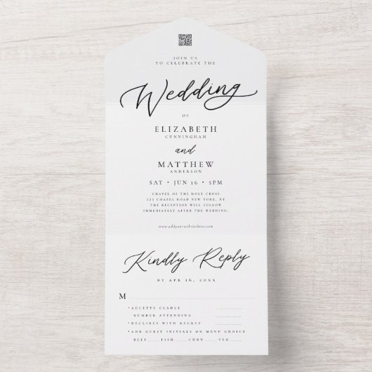 Moderne Elegant Chic Simple QR Code Weddenschap RS All In One Uitnodiging (Binnen)