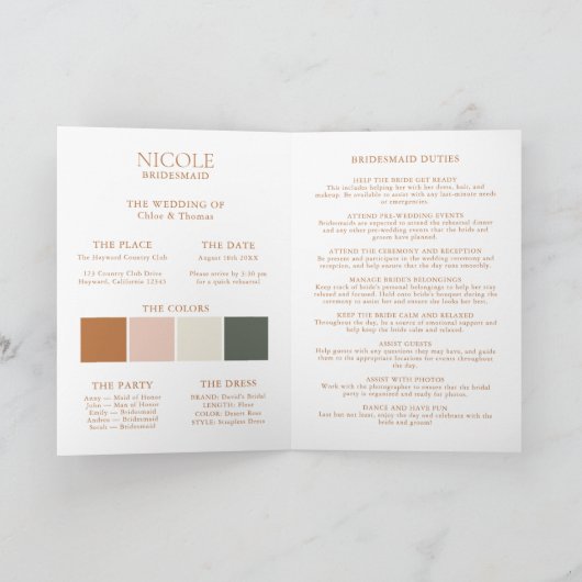 Moderne Elegant Colour Palette Bridesmaid Info Kaa (Binnen)