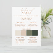 Moderne Elegant Colour Palette Bridesmaid Info Kaa Kaart (Staand voorkant)