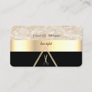 Moderne Elegant Cool Marble Black, Gold, Scissors Visitekaartje