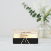 Moderne Elegant Cool Marble Black, Gold, Scissors Visitekaartje (Staand voorkant)
