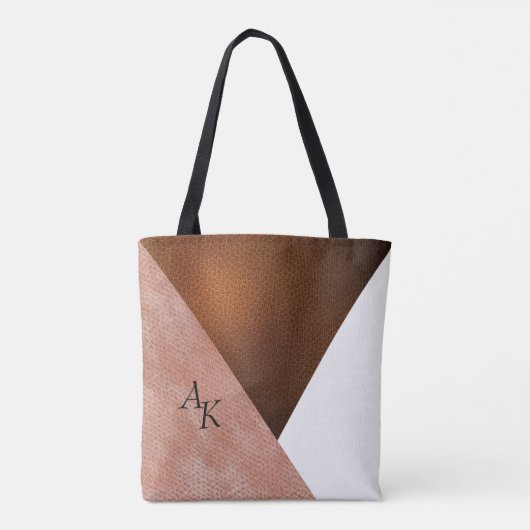 Moderne Elegant Cream Leather Initialen gepersonal Tote Bag (Achterkant)