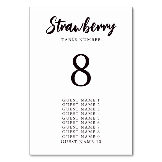 Moderne Elegant Custom Name Wedding Table Seating Kaart (Achterkant)