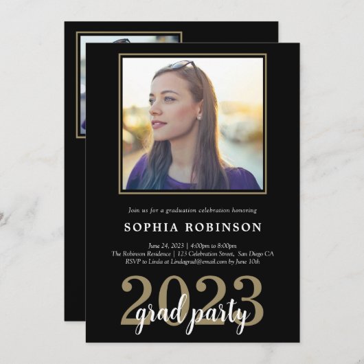 Moderne Elegant Custom Photo Graduparty Kaart (Voorkant / Achterkant)