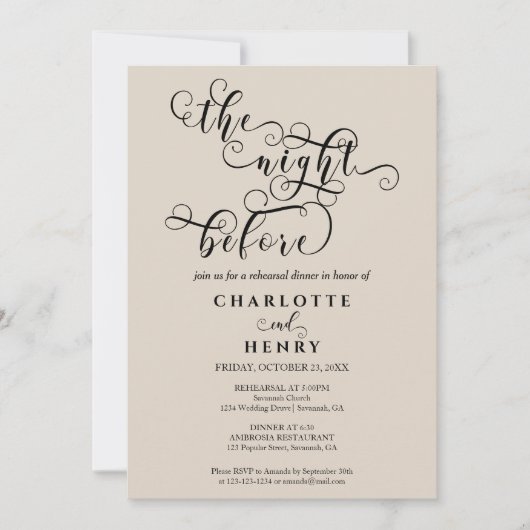 Moderne elegant de nacht voor het repetitief eten kaart (Voorkant)