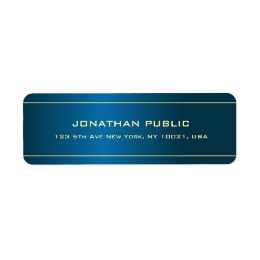 Moderne Elegant Deep Blue Gold Text Name Sjabloon Etiket (Voorkant)
