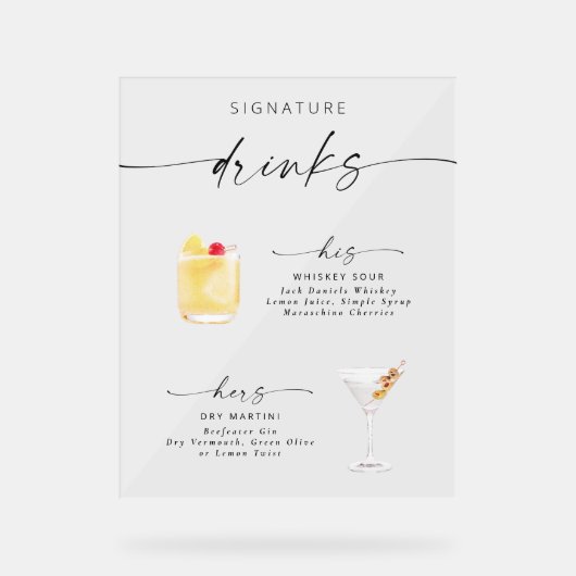 Moderne Elegant Drinken voor handtekeningen voor s Acryl Bord (Voorkant)