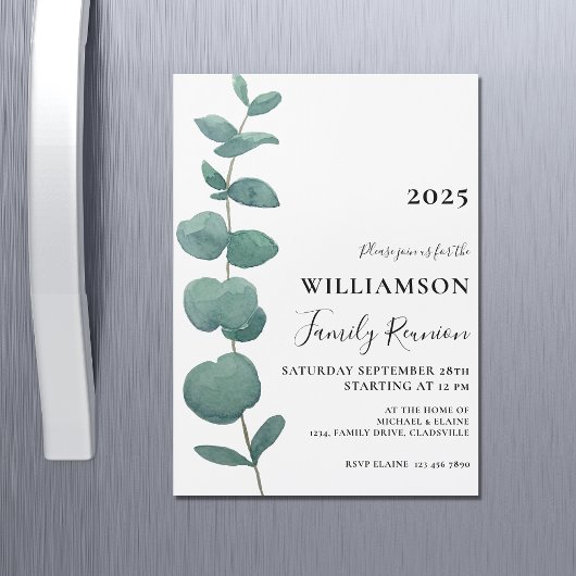 Moderne Elegant Eucalyptus Family Reunion Magnetische Uitnodiging
