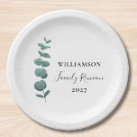 Moderne Elegant Eucalyptus Family Reunion Papieren Bordje<br><div class="desc">Dit papieren bord is versierd met een stijlvolle waterverf eucalyptus sprig met elegante typografie. Eenvoudig aan te passen. Gebruik het Hulpmiddel van het Ontwerp om de tekstgrootte, de stijl, of de kleur te veranderen. Omdat wij ons kunstwerk creëer, zult u dit nauwkeurige afbeelding niet vinden van andere ontwerpers. Oorspronkelijke Waterverf...</div>