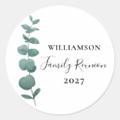 Moderne Elegant Eucalyptus Family Reunion Ronde Sticker (Voorkant)
