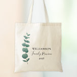 Moderne Elegant Eucalyptus Family Reunion Tote Bag<br><div class="desc">Deze Canvas tas van de Reünie van de Familie is versierd met een stijlvolle waterverf eucalyptus sprig en elegante typografie. Eenvoudig aan te passen. Gebruik het Hulpmiddel van het Ontwerp om de tekstgrootte, de stijl, of de kleur te veranderen. Omdat wij ons kunstwerk creëer, zult u dit nauwkeurige afbeelding niet...</div>