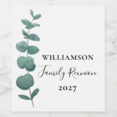 Moderne Elegant Eucalyptus Family Reunion Wijn Etiket (Enkel label)