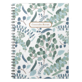 Moderne Elegant Eucalyptus Foliage Name Spiral Notitieboek