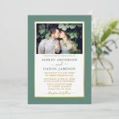 Moderne Elegant Eucalyptus Green Gold Wedding Kaart (Staand voorkant)