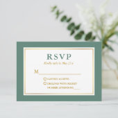 Moderne Elegant Eucalyptus Green White Gold RSVP Kaartje (Staand voorkant)