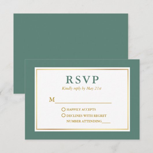 Moderne Elegant Eucalyptus Green White Gold RSVP Kaartje (Voorkant / Achterkant)